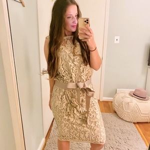 Tadashi Shoji Tan Brown Floral Lace Dress Midi 12
